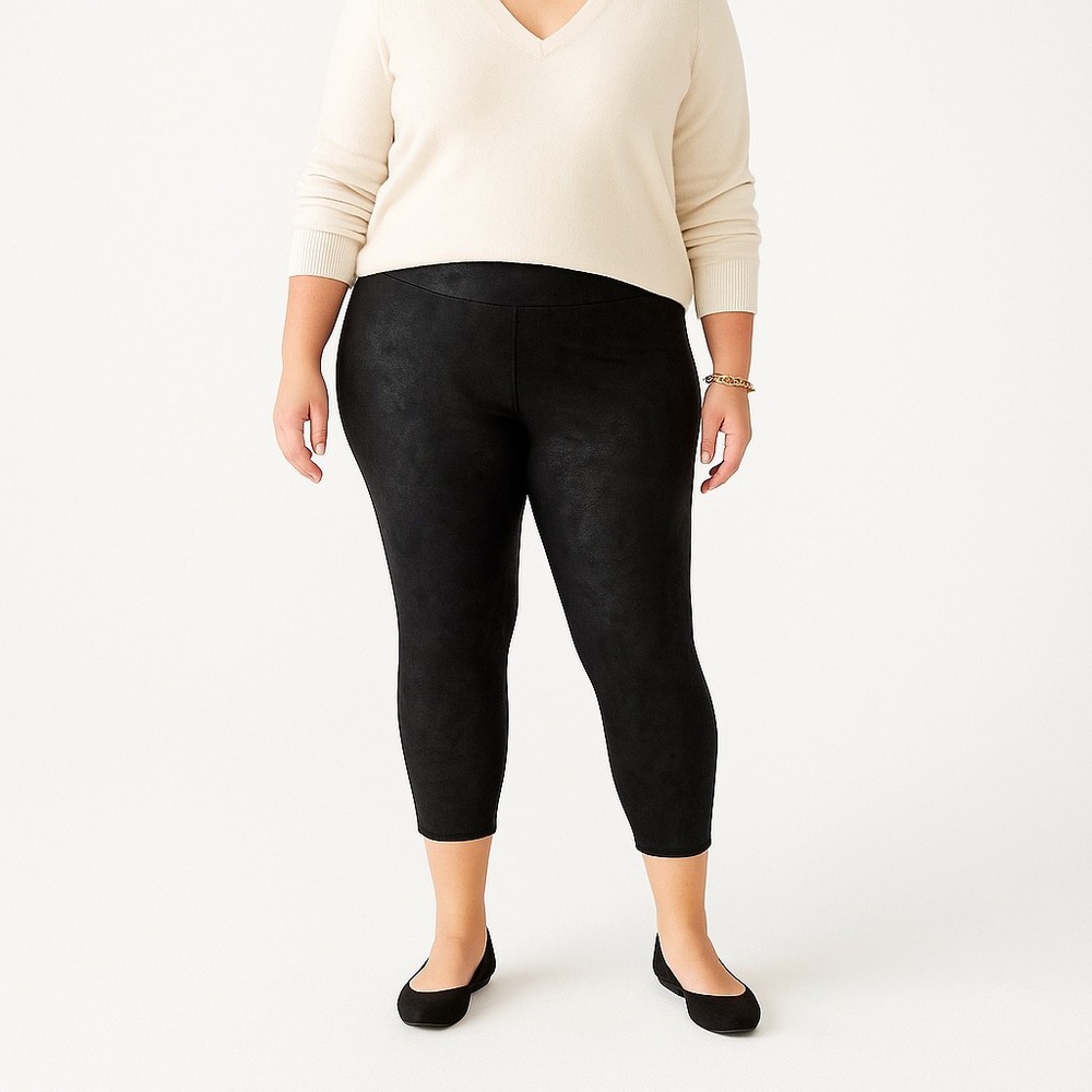 Soma Essential Legging  Black Foil Regular Size Large Spandex Stretch Pull‎ On